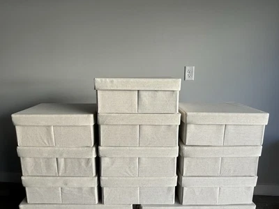 Pottery Barn Set of 13 Low Lidded Linen Boxes  Baskets - Used and New - Image 1 of 4