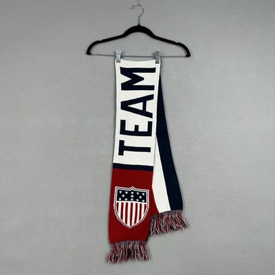 Cachecol masculino Team USA malha tamanho único vermelho branco azul olímpico franja reversível brasão - Imagem 1 de 4