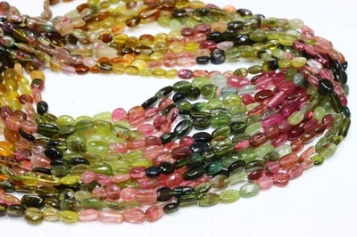 AAA Natural Multi Tourmaline Smooth Nugget Beads 4–9mm Gemstone 13" Long Strand - Image 1 of 4