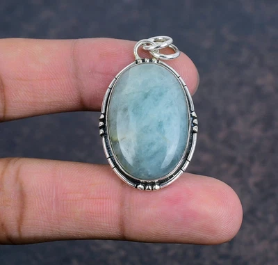 Colgante de joyería bohemia de plata de ley 925 hecho a mano con piedras preciosas de aguamarina Foto 1 de 4