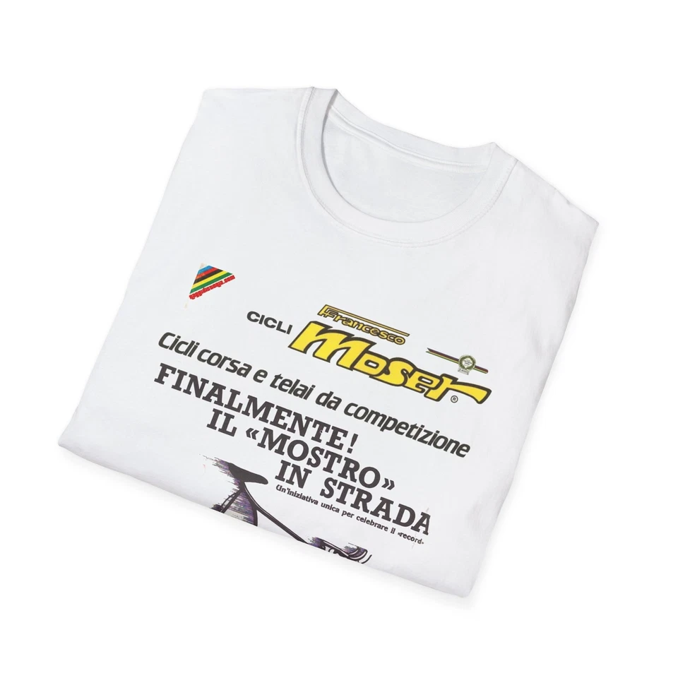 Moser 自行车球衣 T 恤复古 1984 年自行车海报图形 T 恤复制品 — 第 1/1 张图片