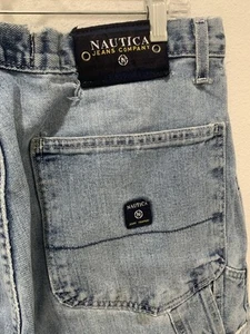 VTG Y2k Nautica Carpenter Jeans 36x34 Blue Grunge Distress Rip Torn Thrashed USA - Picture 1 of 16