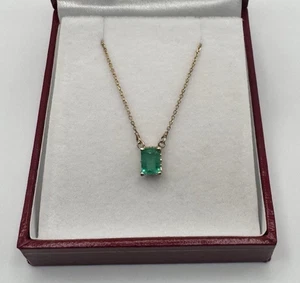Vintage 14k Yellow Gold Emerald Pendant Necklace 16 “ Untreated Natural Rare! - Picture 1 of 2
