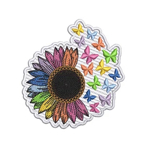 Colorful Sunflower and Butterfly Patch Embroidered Iron-on Applique for Clothing - Picture 1 of 12