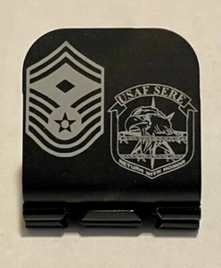 US Air Force SM 1st Sgt Rnk With SERE Logo Laser Etched Alum Hat Clip Brim-it - Picture 1 of 9