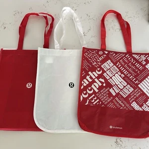 Lululemon Reusable Shopping Bags Lot Of 3 Large All Different Tote Red White - Picture 1 of 8