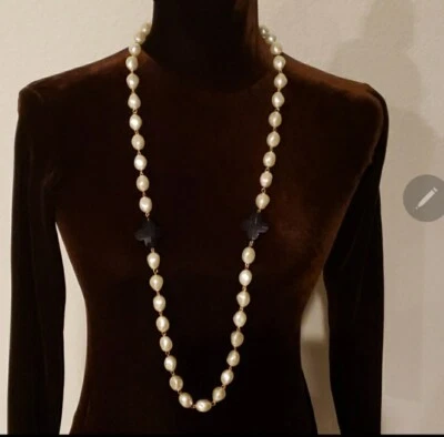 NUEVO COLLAR LARGO FORNASH IMITACIÓN PERLA PEPITA CUENTAS AZUL MARINO Foto 1 de 3