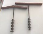 Antique Primitive Drill Post Beam Hand Carved Handles Auger Barn Tool Historical