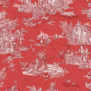 Textiles français Toile de Jouy Fabric (La Grande Vie Rustique) Vermillion Red - Picture 1 of 5