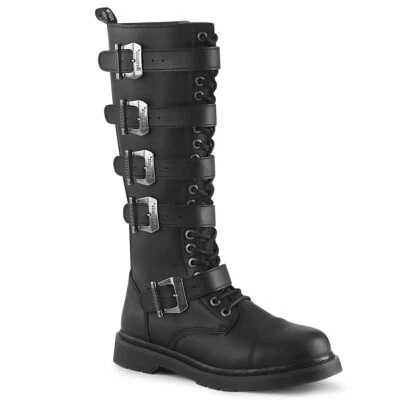 Black Knee High 20 Holes Moto Mad Max Military Goth Combat Boots Mens Demonia - Image 1 of 2
