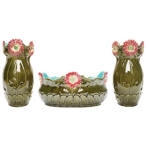 A pair of faience vases with a flower pot, Europe, end of 19th century - Picture 1 of 2