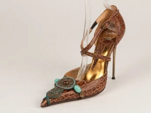 New Hamlet Couture Brown Leather Stiletto Pumps Size 38 US 8 - Picture 1 of 6