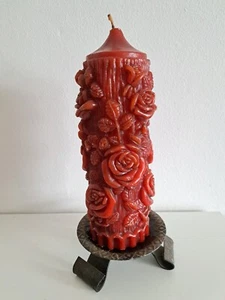 Old candle-old relief candle-pillar candle motif flowers-H 25 cm - Picture 1 of 9