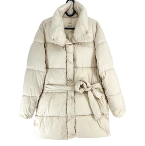 Mango MNG Committed Women Beige Padded Belted Puffer Jacket Coat Size L - Picture 1 of 12