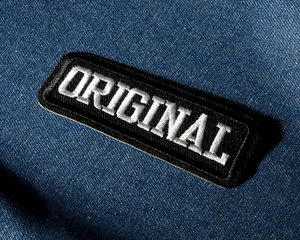 Original Iron-On Patch – 8 x 3cm Classic Black & White Embroidered Biker Appliqu - Picture 1 of 4