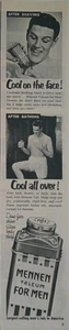 1952  Mennen Talcum For Men. Cool on the face! Cool all over!  Magazine Print Ad - Picture 1 of 1