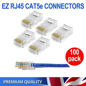 RJ45 CAT5E EZ Connector 100x Crimp LAN Network Ethernet Cable Pass Through UTP - Afbeelding 1 van 11