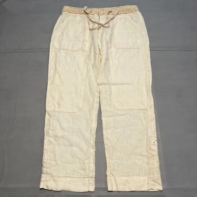Pantalón Anthropologie Hei Hei Crema Puro 100% Lino Lagenlook Costal Bordado 30- Foto 1 de 4