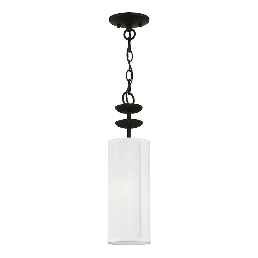 Livex Brookdale 1 Light Mini Pendant, Black/Off-White/White Inside - 42981-04 - Image 1 of 1