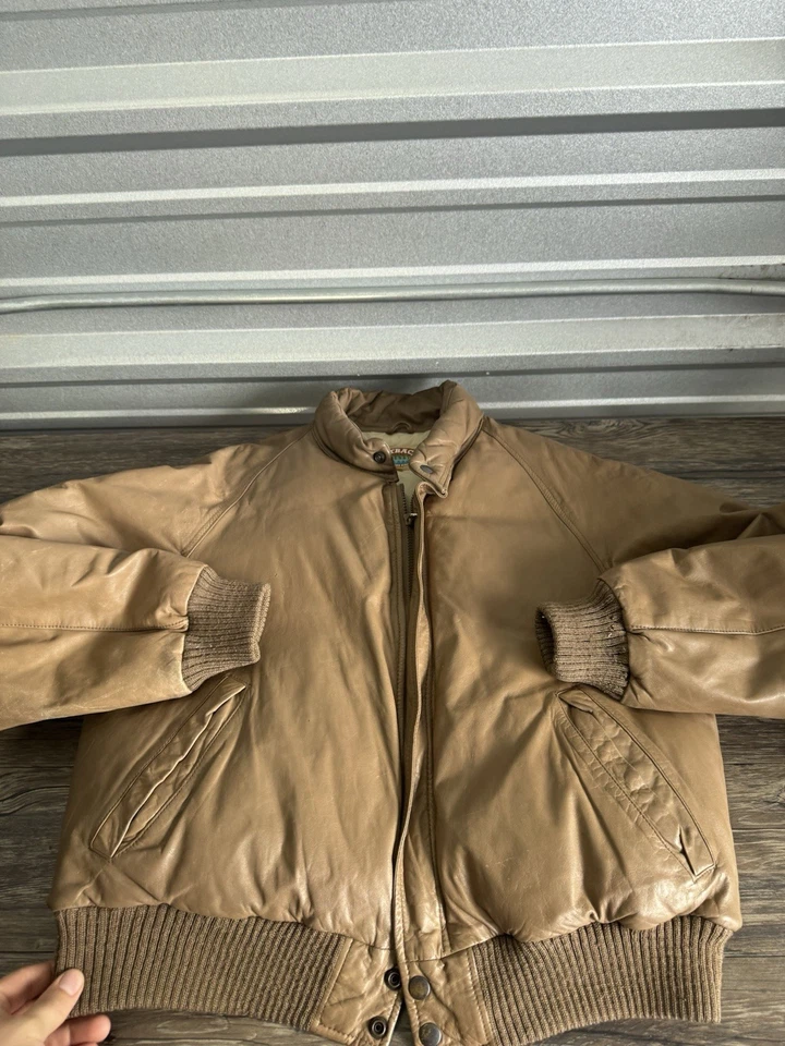 Chaqueta de cuero aislante Zero King Down vintage para hombre L beige tostado Foto 1 de 4
