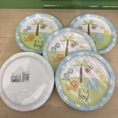 Platos temáticos para animales de baby shower, es un niño, 18 por paquete, 8,75 pulgadas (PAQUETE DE 5) Foto 1 de 4