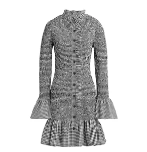 J.Crew Smocked Gingham Mini Dress Black White Organic Cotton XL Women NWOT - Picture 1 of 13