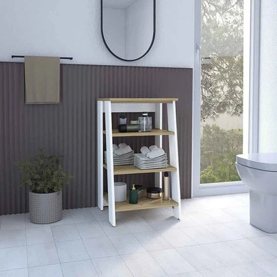 Cabinet with four open shelves and four legs Light oak/white finish - Image 1 of 4