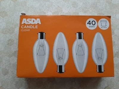 ASDA CANDLE CLEAR 240V 40 WATT BC/B22 LIGHT BULBS PACK OF 4 - Image 1 of 4