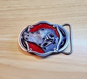 Dalmatian Firefighter 1993 Vintage C&J Inc Belt Buckle Enamel Red Black USA - Picture 1 of 8