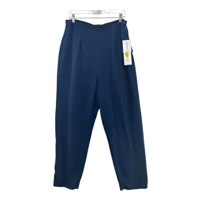 Calça social plissada JOSEPHINE CHAUS feminina azul marinho mistura de seda perna larga tamanho 14 - Imagem 1 de 4