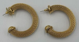 VTG Chunky Gold Tone Wooven C-Hoop Earrings - Picture 1 of 8
