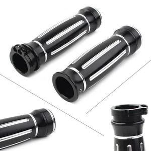 Manopole manubrio CNC 1" moto nere adatte Harley Touring Billet alluminio - Foto 1 di 8