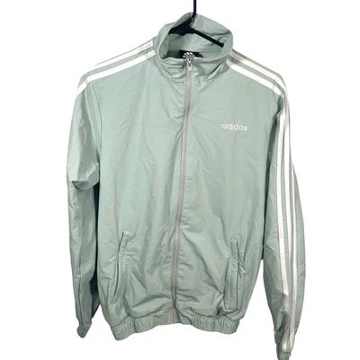 Adidas Windbreaker Full Zip Womens Size Small Pockets Mint Green 3 Stripes * - Image 1 of 4
