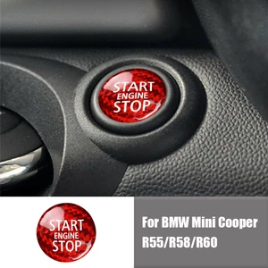 Red Carbon Fiber Car Start Stop Button Trim Sticker For BMW Mini Cooper R55 R56 - Imagen 1 de 6