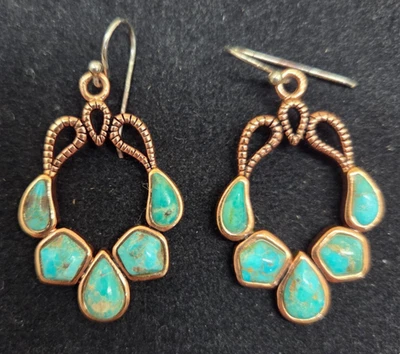 Brincos de cobre e turquesa Barse feitos na Tailândia - Imagem 1 de 4