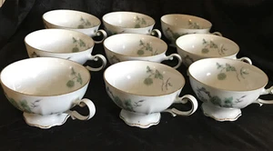 Mitterteich Bavaria 9 Teacups, Green Ming Pattern, Made In Germany - Picture 1 of 12