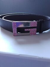 Guess Brown Leather Pink Diamante G Design Buckle Women Length XL 44in EXC