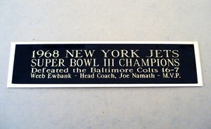 New York Jets Super Bowl 3 Nameplate For A Football Photo Plaque 1.5" X 6" - Picture 1 of 12