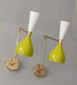 Mid Century 1950's Brass Wall Adjustable Sconce Lamp Pair Italian Stilnovo Light - Picture 1 of 4