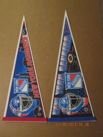 NHL New York Rangers Vintage Lot of 2 1990's Goalie Helmet Team Logo Pennants Cover