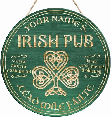 Letrero de madera impreso de pub irlandés personalizado, letrero celta irlandés de la suerte, decoración de bar de pub Foto 1 de 4