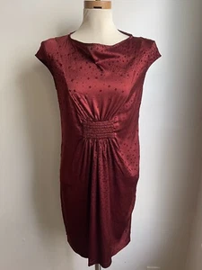 Abito floreale Manila Grace Seta Stretch Velluto Rosso Bordeaux Made in Italy Medium - Foto 1 di 11