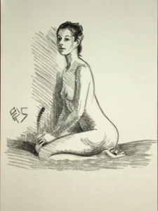 Original Female Charcoal on paper life Drawing nude Girl woman artwork realism - Picture 1 of 1