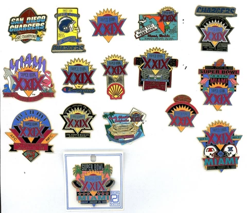 Super Bowl XXIX Pin Choice NFL Pins 29 SF 49ers San Diego Chargers Miami FL 1995 Cover