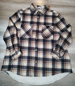 Eden & Olivia Sherpa Franela Mujer’s Talla 3X Marfil Negro Cuadros Botón Shaket - Imagen 1 de 14