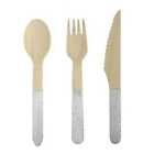 Wooden Cutlery Silver Dipped 30 Piece Set Spoon Fork Knife Eco Friendly Party