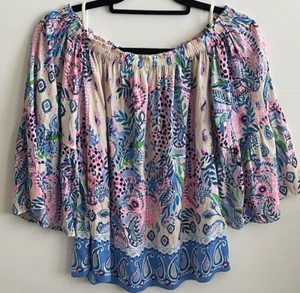 Lilly Pulitzer Nevie Top Off Shoulder Macadamia Haute Cature Women's Small NEW - Picture 1 of 9