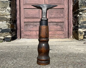 Antique Tinsmiths Anvil on Turned Wooden Base 18th Century 1700s Blacksmith Tool - Picture 1 of 10