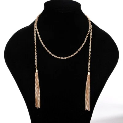 925 Placcato Argento Nappa Goccia Catena Lunga Twist Collana Regalo Gioielleria - Immagine 1 di 4