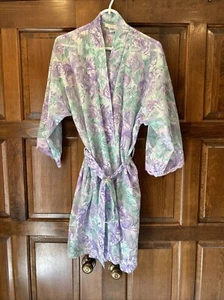 L A Intimates fadenscheinig Blumen Satin Kurz Kimono Morgenmantel Vintage Gürtel Größe Large  - Bild 1 von 7